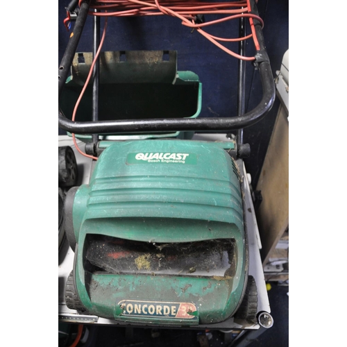 1108 - A QUALCAST M2E1232M LAWNMOWER with grass box along with a Qualcast concorde 32 scarifier/airattor (b... 