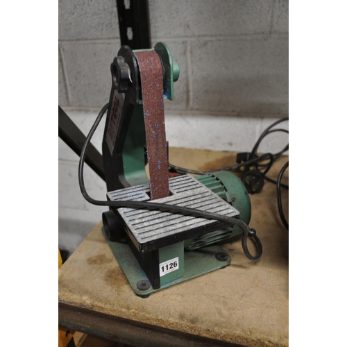 1126 - A TITAN TTB045BTS BELT AND DISC SANDER along with a Nutool 1in belt sander and a Ryobi RE601 industr... 