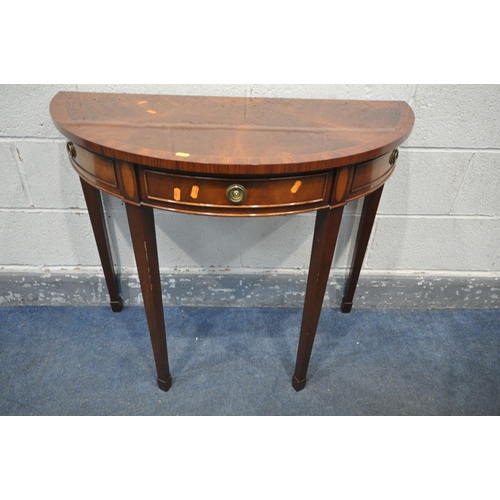 1203 - A PAIR OF MAHOGANY SQUARE SIDETABLES, with single frieze drawer, and an undershelf, 50cm squared, he... 