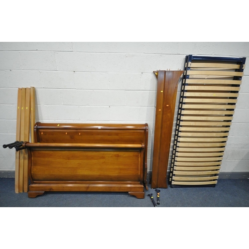 1204 - A BRIGITTE FORESTIER CHERRYWOOD KING SIZE SLEIGH BED, with four supports, and slats