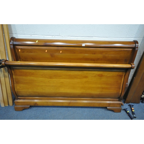 1204 - A BRIGITTE FORESTIER CHERRYWOOD KING SIZE SLEIGH BED, with four supports, and slats