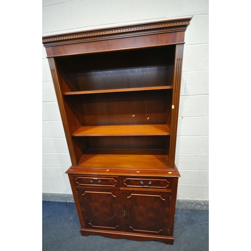 1205 - A MODERN MAHOGANY TV CABINET, top section with one adjustable shelf and a single drawer, base enclos... 