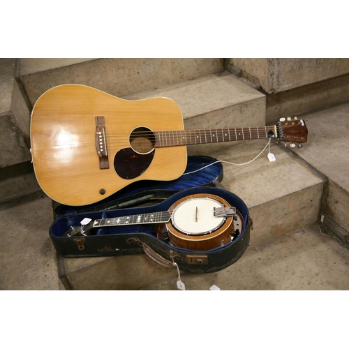 887 - A JOHN GREY AND SONS ROY SMECK SUPER BANJO in fibre case and a vintage Dreadnaught shaped acoustic g... 