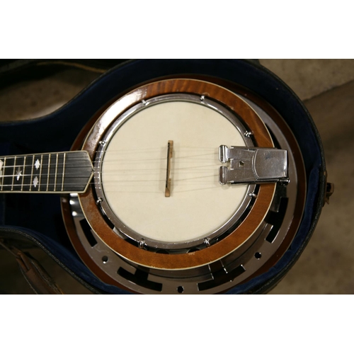 887 - A JOHN GREY AND SONS ROY SMECK SUPER BANJO in fibre case and a vintage Dreadnaught shaped acoustic g... 