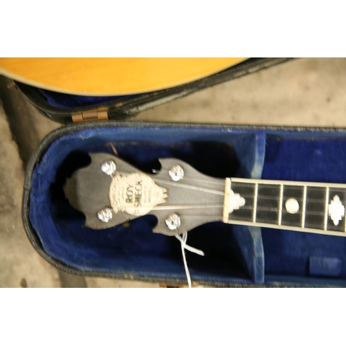 887 - A JOHN GREY AND SONS ROY SMECK SUPER BANJO in fibre case and a vintage Dreadnaught shaped acoustic g... 