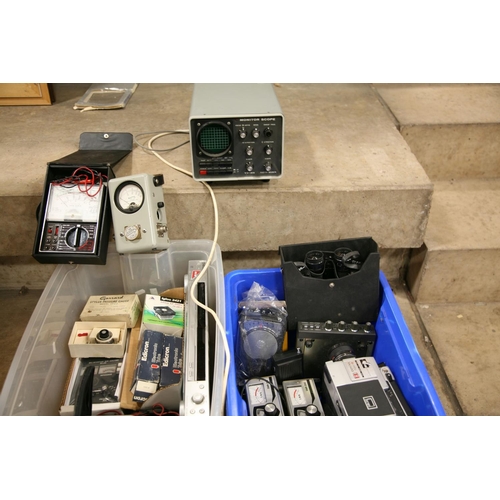 892 - TWO TRAYS CONTAINING VINTAGE TEST AND RADIO EQUPIMENT including a Yaesu YO-100 oscilloscope, a Bird ... 