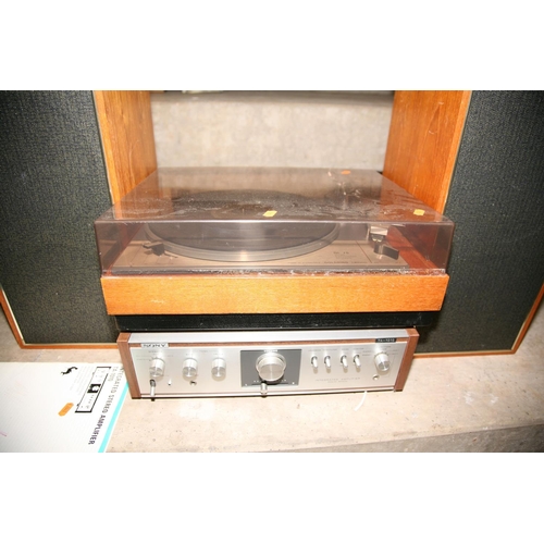 894 - A GOLDRING LENCO GL75 TRANSCRIPTION TURNTABLE with a vintage Sony TA-1010 Amplifier and a pair of Ce... 