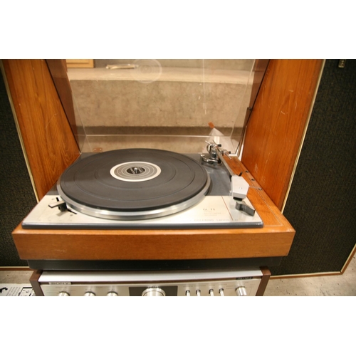 894 - A GOLDRING LENCO GL75 TRANSCRIPTION TURNTABLE with a vintage Sony TA-1010 Amplifier and a pair of Ce... 