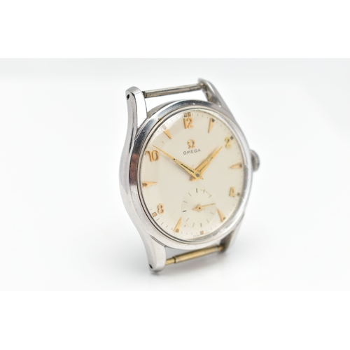 54 - A 1950s VINTAGE OMEGA MANUAL WIND WRISTWATCH, the cream dial with luminescent gold tone hourly appli... 