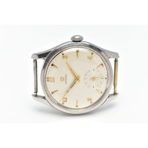 54 - A 1950s VINTAGE OMEGA MANUAL WIND WRISTWATCH, the cream dial with luminescent gold tone hourly appli... 