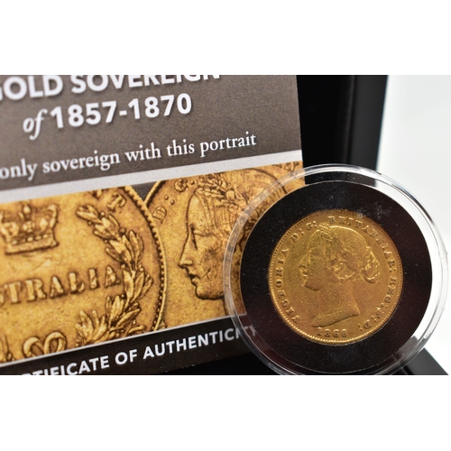 113 - A CASED QUEEN VICTORIA SYDNEY MINT TYPE II GOLD SOVEREIGN, dated 1866, within a protective plastic c... 