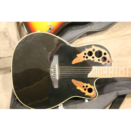 888 - AN APPLAUSE BY OVATION ELECTRO ACOUSTIC GUITAR ( bridge lifting) with padded case, a Chantry sunburs... 