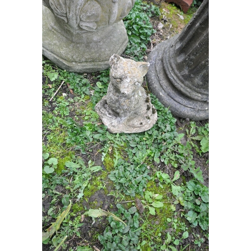 1007 - A BRASS SUNDIAL ON A COMPOSITE COLUMN, a composite base, four graduated brown glazed plant pots and ... 