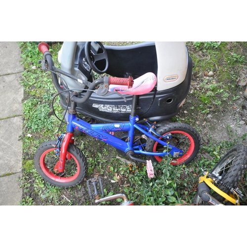 1017 - A LITTLE TIKES PLASTIC BUGGY and two small child's bikes (3)