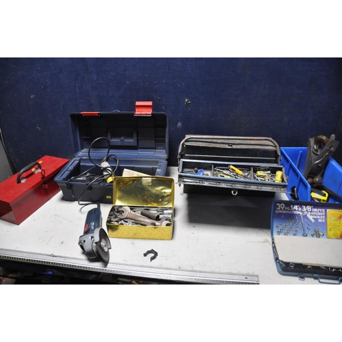 1071 - A SELECTION OF TOOLS to include two metal toolboxes containing various tools, spanners, calipers, ho... 