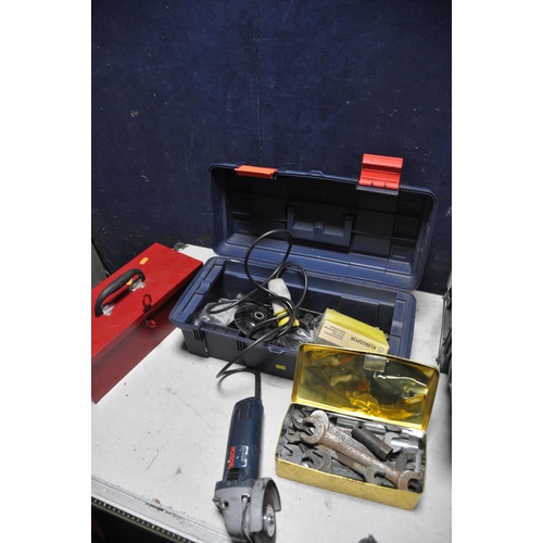 1071 - A SELECTION OF TOOLS to include two metal toolboxes containing various tools, spanners, calipers, ho... 