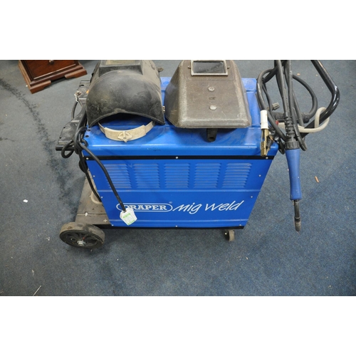 1074 - A DRAPER MW180TI MIG WELDER (PAT pass and powers up) with two welding masks, along with a quantity o... 