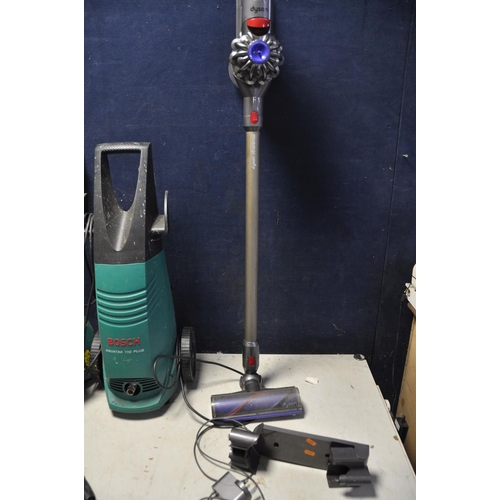 1080 - A DYSON SV10 V8 ANIMAL VACUUM with charger and wall mount along with a Bosch Aquatak 110 plus pressu... 