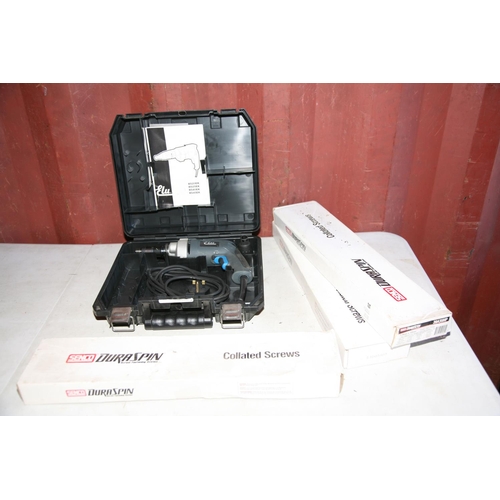 1107 - A CASED ELU BK45EK 240v SCREWDRIVER with three boxes of Senco Collated Screws (looks unused but unte... 