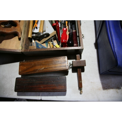 1138 - A CARPENTERS TOOLBOX AND TOOL BAG containing a quantity of G clamps, A quantity of Yankee screwdrive... 