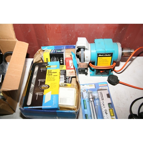 1143 - A BOSCH POF 50 ROUTER, a Duratool heat gun, a Black and Decker Bench Grinder, a Stanley electric Sta... 