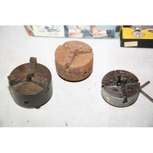 1145 - A CRAFT SUPPLIES PCC2000 PRECISION COMBINATION CHUCK two three jaw chucks (one very rusty) a four ja... 