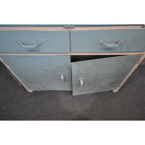 1204 - A RETRO METAL KITCHEN QUEEN, with four cupboard doors, a fall front door, and two drawers, width 89c... 