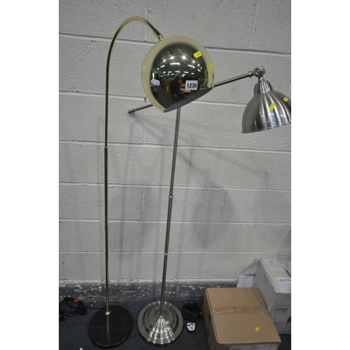 1230 - A SELECTION OF LIGHTING, to include a brassed standard lamp, another standard lamp, a boxed Siren co... 