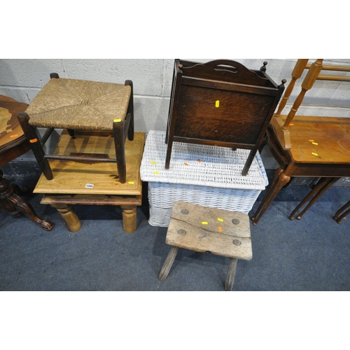 1250 - A SELECTION OF OCCASIONAL FURNITURE, to include a square hardwood occasional table, two sized dolly ... 