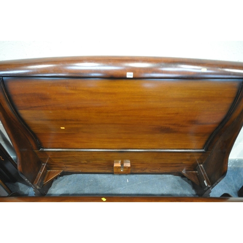 1260 - A MAHOGANY  4FT6 SLEIGH BED, with side rails and slats (condition - slight scratches)