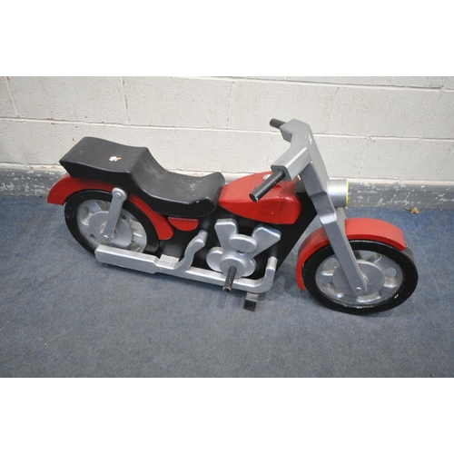 1270 - A WOODEN CHILDS MOTORBIKE, in the shape of a Harley Davidson, length 135cm (condition - surface mark... 