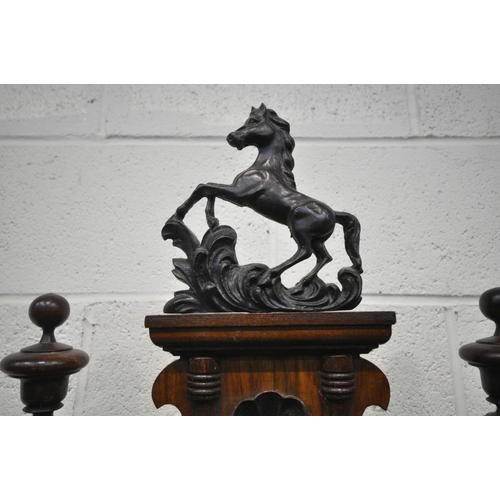 1275 - A 19TH CENTURY WALNUT CASED EIGHT DAY GUSTAV BECKER WALL CLOCK, the pediment depicting  horse, two f... 