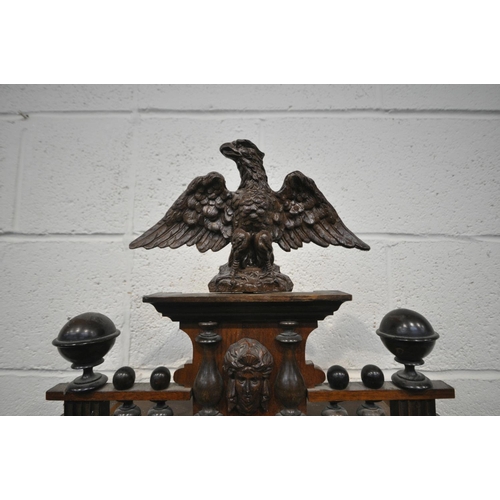 1276 - A 19TH CENTURY WALNUT CASED EIGHT DAY  GUSTAV BECKER WALL CLOCK, the pediment depicting an eagle, ab... 