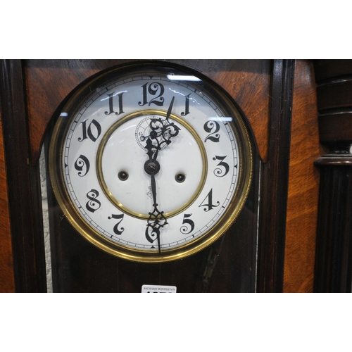 1276 - A 19TH CENTURY WALNUT CASED EIGHT DAY  GUSTAV BECKER WALL CLOCK, the pediment depicting an eagle, ab... 