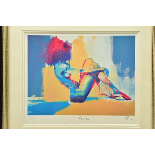 301 - TOBY MULLIGAN (BRITISH 1969) 'IN REPOSE', a signed limited edition print depicting a colourful nude ... 