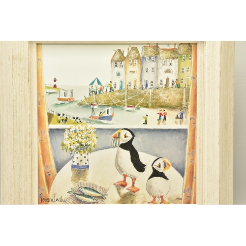 303 - REBECCA LARDNER (BRITISH 1971) 'BREAKFAST TABLE', a signed limited edition print depicting puffins a... 