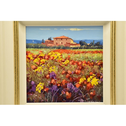 304 - BRUNO TINUCCI (ITALY 1947) 'CAMPO ROSSO VI', a field of wild flowers with a farm building beyond, si... 