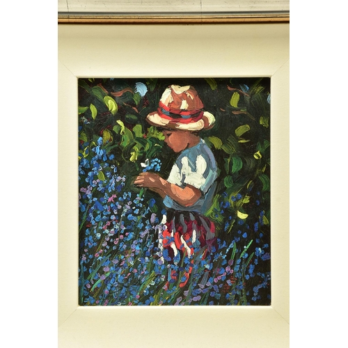 305 - SHERREE VALENTINE DAINES (BRITISH 1959) 'PICKING BLUEBELLS', a limited edition print on board 97/195... 