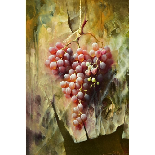 327 - JOSE MANUEL REYES (SPANISH 1963) ' UVAS ROJAS II', a still life study of a bunch of red grapes, sign... 