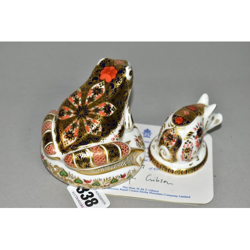 338 - TWO ROYAL CROWN DERBY PAPERWEIGHTS, comprising a limited edition Old Imari Frog, no. 177/4500, signe... 