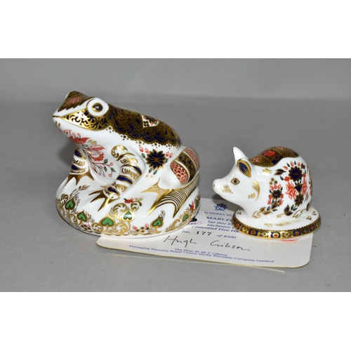 338 - TWO ROYAL CROWN DERBY PAPERWEIGHTS, comprising a limited edition Old Imari Frog, no. 177/4500, signe... 