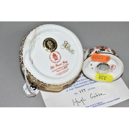 338 - TWO ROYAL CROWN DERBY PAPERWEIGHTS, comprising a limited edition Old Imari Frog, no. 177/4500, signe... 