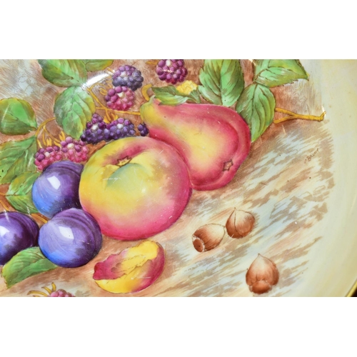 340 - THREE PIECES OF AYNSLEY FRUIT DESIGN BONE CHINA, comprising a pedestal fruit bowl bearing N. Brunt s... 