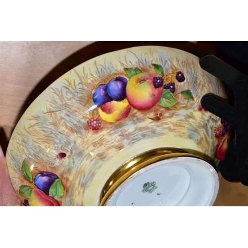 340 - THREE PIECES OF AYNSLEY FRUIT DESIGN BONE CHINA, comprising a pedestal fruit bowl bearing N. Brunt s... 