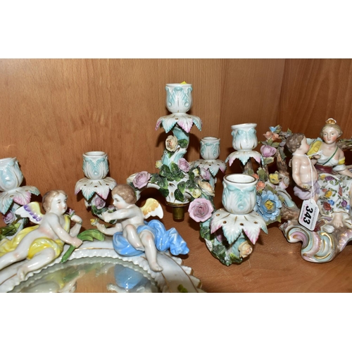 343 - A GROUP OF LATE 19TH AND EARLY 20TH CENTURY CONTINENTAL PORCELAIN IN NEED OF RESTORATION, all pieces... 