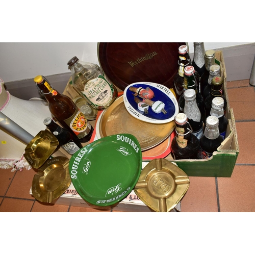 344 - A BOX OF BREWERYANIA, including a 'Worthington' sanenwood tray, a Cherry Heering printed metal circu... 