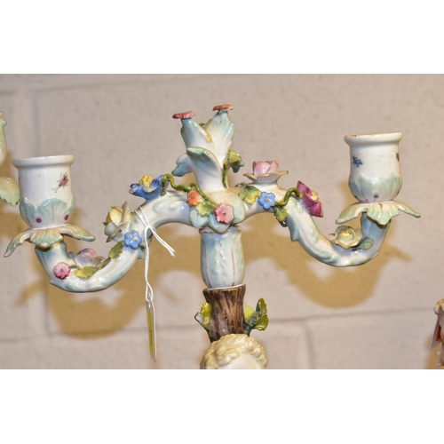 356 - THREE LATE 19TH CENTURY CONTINENTAL PORCELAIN CANDELABRUM IN NEED OF RESTORATION, comprising a Sitze... 