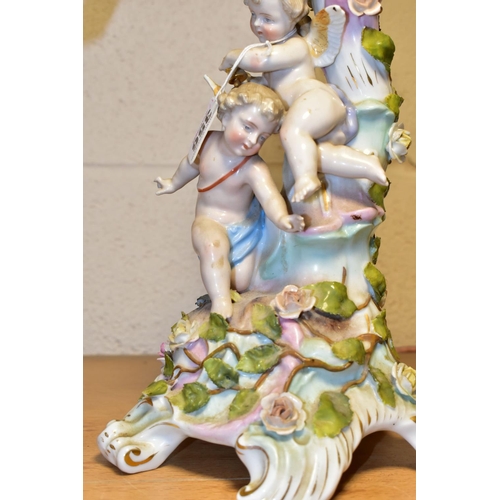 356 - THREE LATE 19TH CENTURY CONTINENTAL PORCELAIN CANDELABRUM IN NEED OF RESTORATION, comprising a Sitze... 