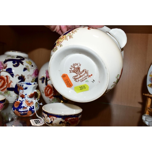 358 - FOUR PIECES OF MASONS 'MANDALAY' PATTERN IRONSTONE AND A MINIATURE MASONS IRONSTONE JUG, height 7.5c... 