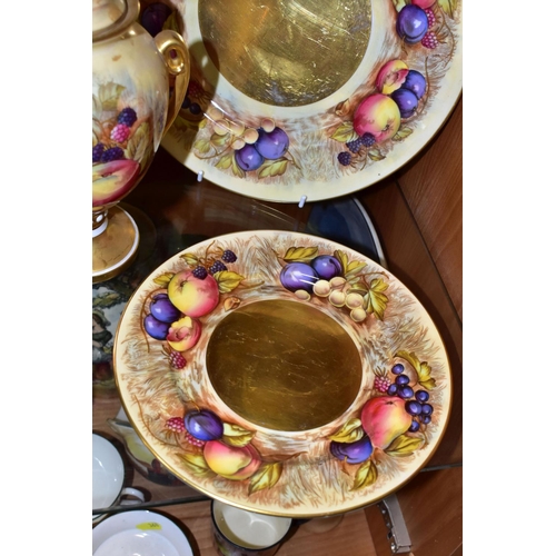 365 - FIVE PIECES OF AYNSLEY FRUIT PATTERN CHINA, bearing D. Jones signatures, comprising a twin handled u... 